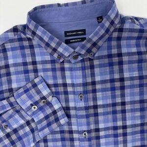 Zachary Prell Blue Check Button Down Shirt Men's Size XL Woven In Italy
